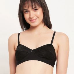 Clovia Black Cotton Self Pattern Full Coverage Bra image 1