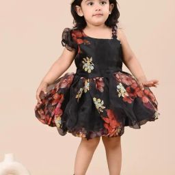 Titrit Black Organza Embellished Dress for Girls-image-16