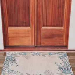 Aura Beige & Blue Textured Anti Skid Doormat-50