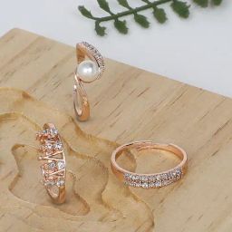 Zaveri Pearls Set of 3 Rose Gold Contemporary Cubic Zirconia Brass Rings-ZPFK11174-18