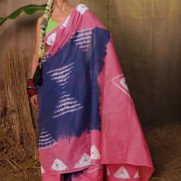 Unnati Silks Pink & Blue Cotton Printed Saree With Unstitched Blouse-image-35