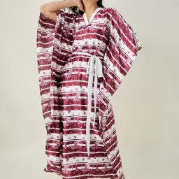 The Kaftan Company Maroon Printed Kaftan Nighty image 1