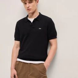 The Bear House Black Slim Fit Self Design Polo T-Shirt-image-23