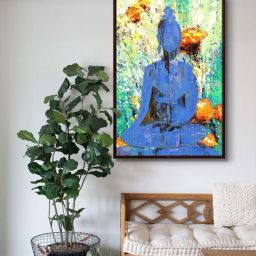 999Store Multicolor Canvas Sitting Lord Buddha With Abstract Effect Canvas Painting-24