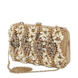 NR by Nidhi Rathi White Fabric Minaudiere Clutch-47