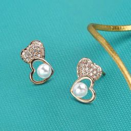 Zaveri Pearls Rose Gold Cubic Zirconia Pearl Hearts Stud Earrings - ZPFK10686-image-50