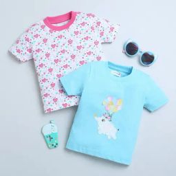 Bumzee Kids Sky Blue & White Printed T-Shirt (Pack Of 2)-image-71