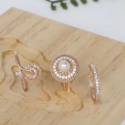 Zaveri Pearls Set of 3 Rose Gold Contemporary Cubic Zirconia Brass Rings-ZPFK11173-13