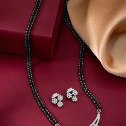 Peora Silver Gold Plated Mangalsutra and Earrings Set for Women-image-74