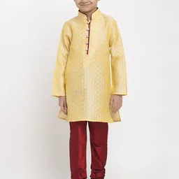 TREEMODA Boys Gold-Toned Ethnic Motifs Raw Silk Kurta with Churidar-24