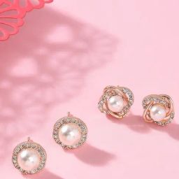 Zaveri Pearls Set of 2 Gold Tone Contemporary Cubic Zirconia Brass Stud Earrings-ZPFK11154-37