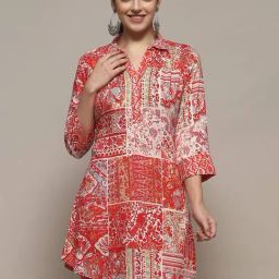 Biba Pink Printed A Line Short Kurti-image-58