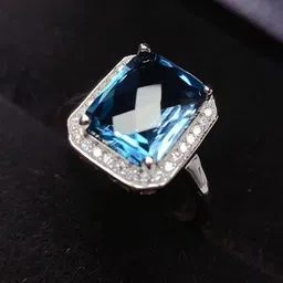 Designs & You Silver Plated American Diamond Crushed Ice Cut Rectangular Finger Ring-6