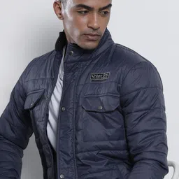 The Indian Garage Co Men Navy Blue Solid Padded Jacket-picture-49