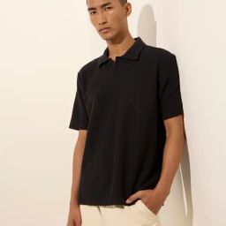 ETA by Westside Black Knit-Textured Relaxed-Fit Cotton Polo T-Shirt-image-84