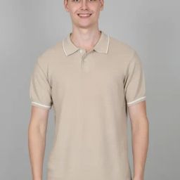 Cantabil Beige Regular Fit Self Pattern Polo T-Shirt-picture-24
