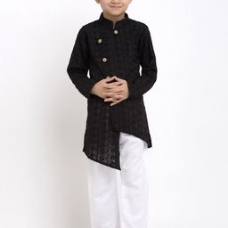 TREEMODA Boys Black Embroidered Pure Cotton Kurta with Pyjamas-picture-28