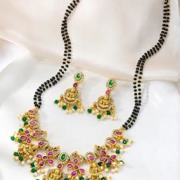 Peora Red & Green Gold Plated Mangalsutra and Earrings Set for Women-image-69