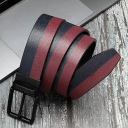 Red Tape Navy & Maroon Leather Waist Belt for Men-image-60