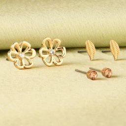 Accessorize London Nature Golden Stud Earrings - Set of 3-40