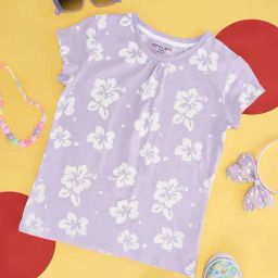 Pantaloons Junior Lilac Floral Print T-Shirt-picture-34
