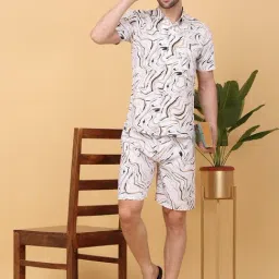 Sweet Dreams White and Brown Regular Fit Print Shorts Set-image-79
