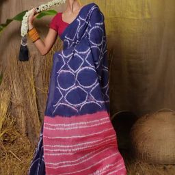 Unnati Silks Blue & Pink Cotton Printed Saree With Unstitched Blouse-picture-28