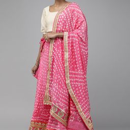 Geroo Jaipur Pink Hand Bandhani Silk Ready to Wear Lehenga, Unstitched Blouse With Dupatta-picture-26