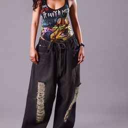 HUEMN Women Graffiti Printed Shoulder Straps Neck Bodysuit-image-2