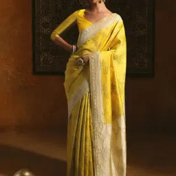 Soch Yellow Woven Saree With Unstitched Blouse-image-9