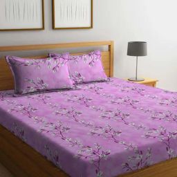 Klotthe Purple 400 TC Cotton Double Book Fold Bedsheet with 2 Pillow Covers-image-105