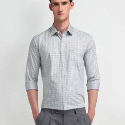Arrow Grey Cotton Slim Fit Checks Shirt-picture-28