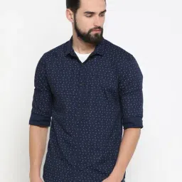SHOWOFF Navy Cotton Slim Fit Printed Shirt-image-62