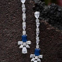 Karatcart Silver-Plated Blue Drop Cubic Zirconia Dangler Earrings for Women-image-73