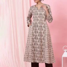Folksong Beige Printed Kurta-image-57