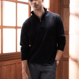 Andamen Black Cotton Solid Regular Fit Pullover-picture-0