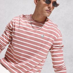 WROGN Striped Drop-Shoulder Sleeves Oversized Pure Cotton T-shirt-image-68