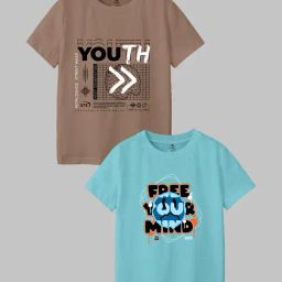 Codez Kids Brown & Blue Printed T-Shirt (Pack Of 2)-image-86