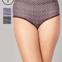 Clovia Maroon & Blue Cotton Regular Fit Printed Panties - Pack Of 3-image-59