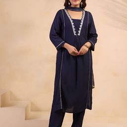 Anouk Rustic Women Thread Work Pure Cotton Kurta with Trousers & Dupatta-picture-34