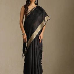 Soch Black Tussar Solid Saree With Stitched Blouse-picture-22