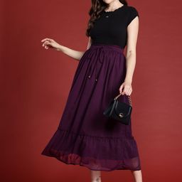 all about you Women Dobby Weave Midi Flared Skirt-53