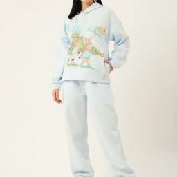 LILL Turquoise Printed Hooded Sweatshirt With Joggers-image-34