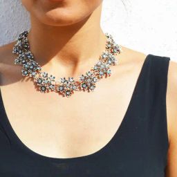 Joker & Witch Vintage Charm Floral Blue Choker Necklaces-image-94