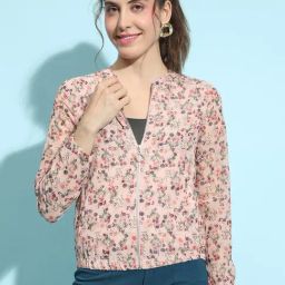 Oxolloxo Light Pink Floral Print Bomber Jacket-picture-20