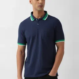 Peter England Navy Cotton Regular Fit Polo T-Shirt-picture-49