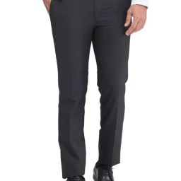 Raymond Grey Slim Fit Striped Trousers-image-40
