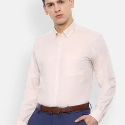 Louis Philippe Men Beige Slim Fit Self Striped Formal Shirt-image-27