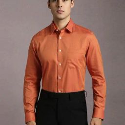 Louis Philippe Orange Cotton Regular Fit Texture Shirt-picture-14