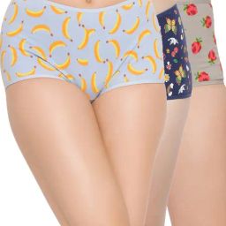 Clovia Navy & Grey Cotton Printed Boyshorts Panties - Pack Of 3-image-62